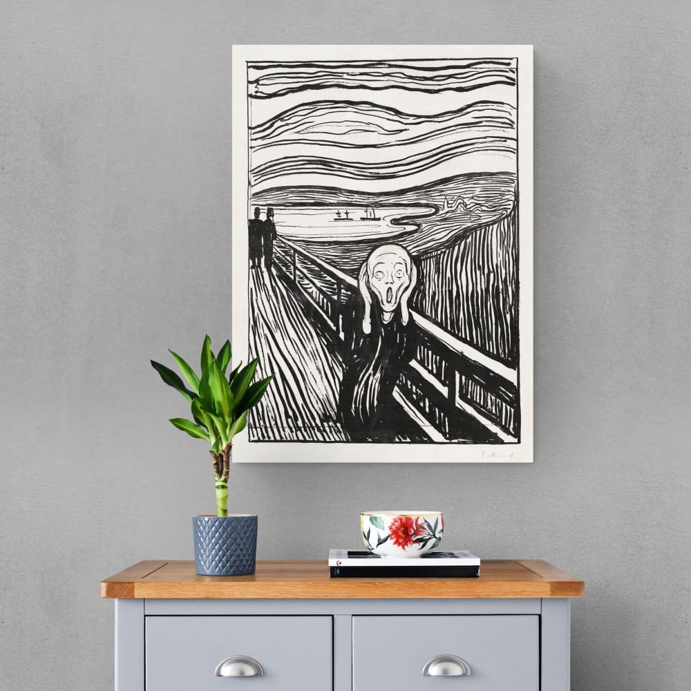 The Scream Black and White by Edvard Munch (1895) - Wall Art