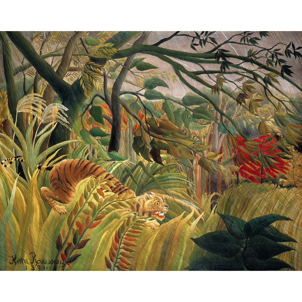 Tiger in a Tropical Storm by Henri Rousseau (1891) - Wall Art Wrapped Frame Canvas Print