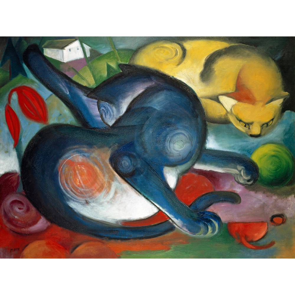 Two Cats, Blue and Yellow by Franz Marc (1912) - Wall Art Photo Poster Print