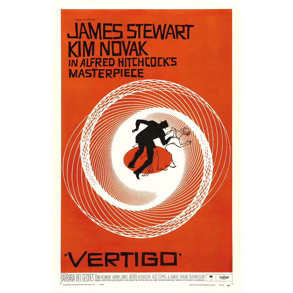 Vertigo Movie Art - Alfred Hitchcock - Saul Bass - Wall Art Rolled Canvas Print